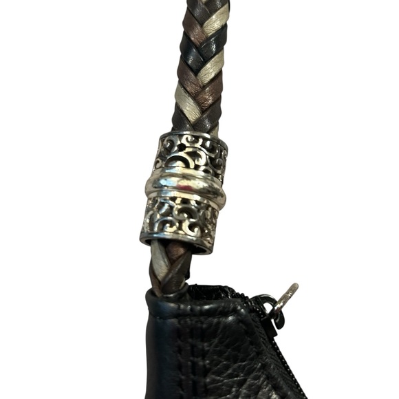 Brighton Barbados Pebbled Black Leather Hobo Baguette Bag with Braided Handle - Picture 7 of 12